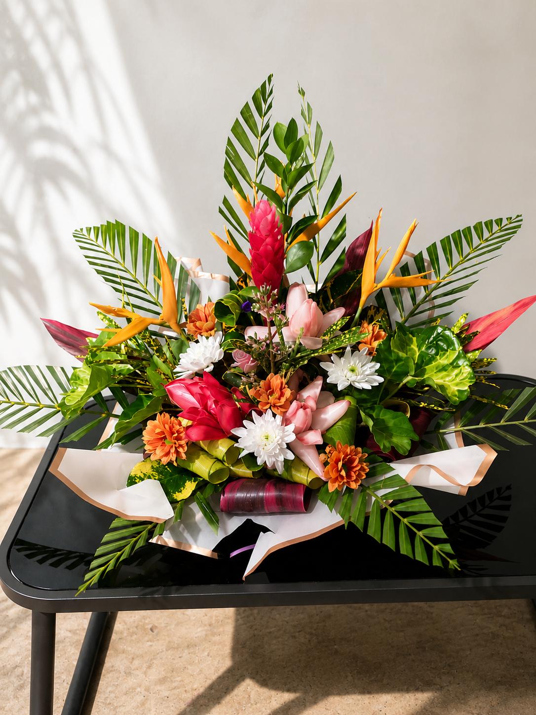 Shiono cha Mtsaha — bouquet de fleurs exotiques créé à Mayotte par Foulera.yt